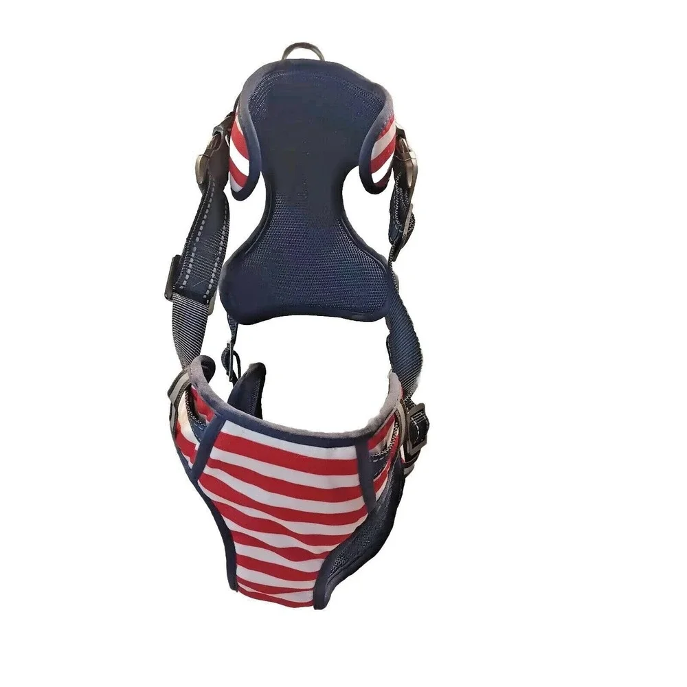Dog Harness Red White & Blue Flag‎ Style Size Medium Heavy Duty Padded Clip on